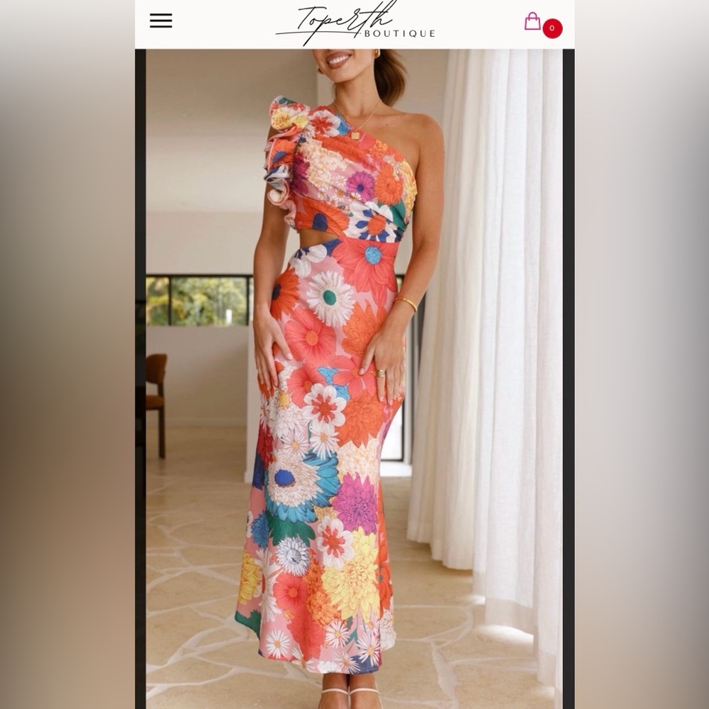 Toperth Floral One-Shoulder Midi Dress